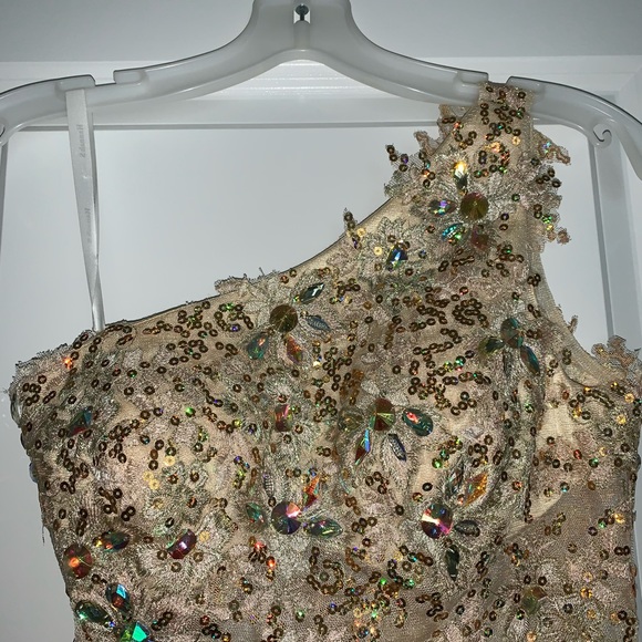 Gold One shoulder Formal Short prom homecoming party Dress. Size 2 - Picture 2 of 6